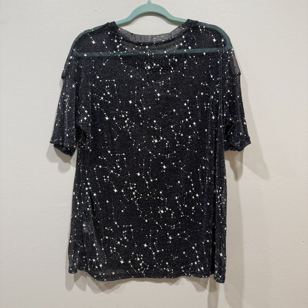 Sheer Mesh Top Star Print Black Oversized Celestial Grunge Y2K Women sz Large - Picture 8 of 8